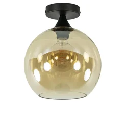 Amber glazen plafondlamp 25 cm met zwart>Straluma Discount