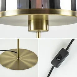 Antiek bronzen tafellamp Maverick met smoke glas groot><noscript><img width=