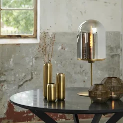 Antiek bronzen tafellamp Maverick met smoke glas groot><noscript><img width=