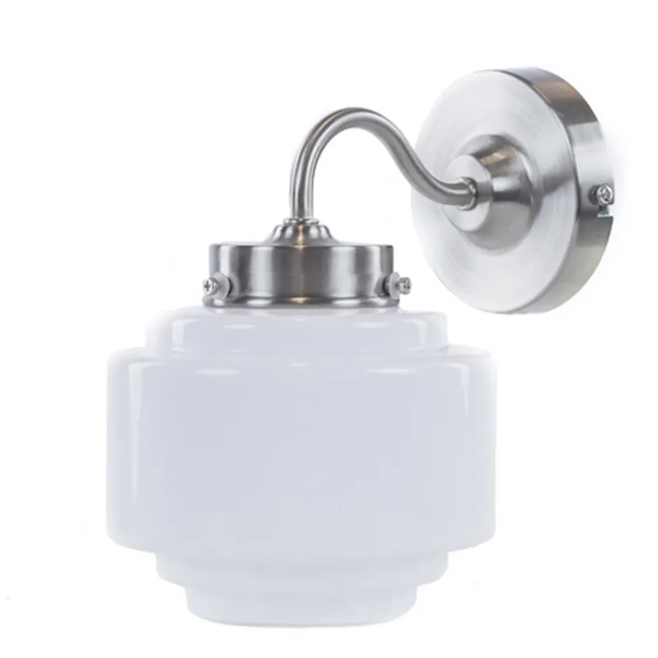 Art Deco wandlamp staal met wit glas>Straluma Online