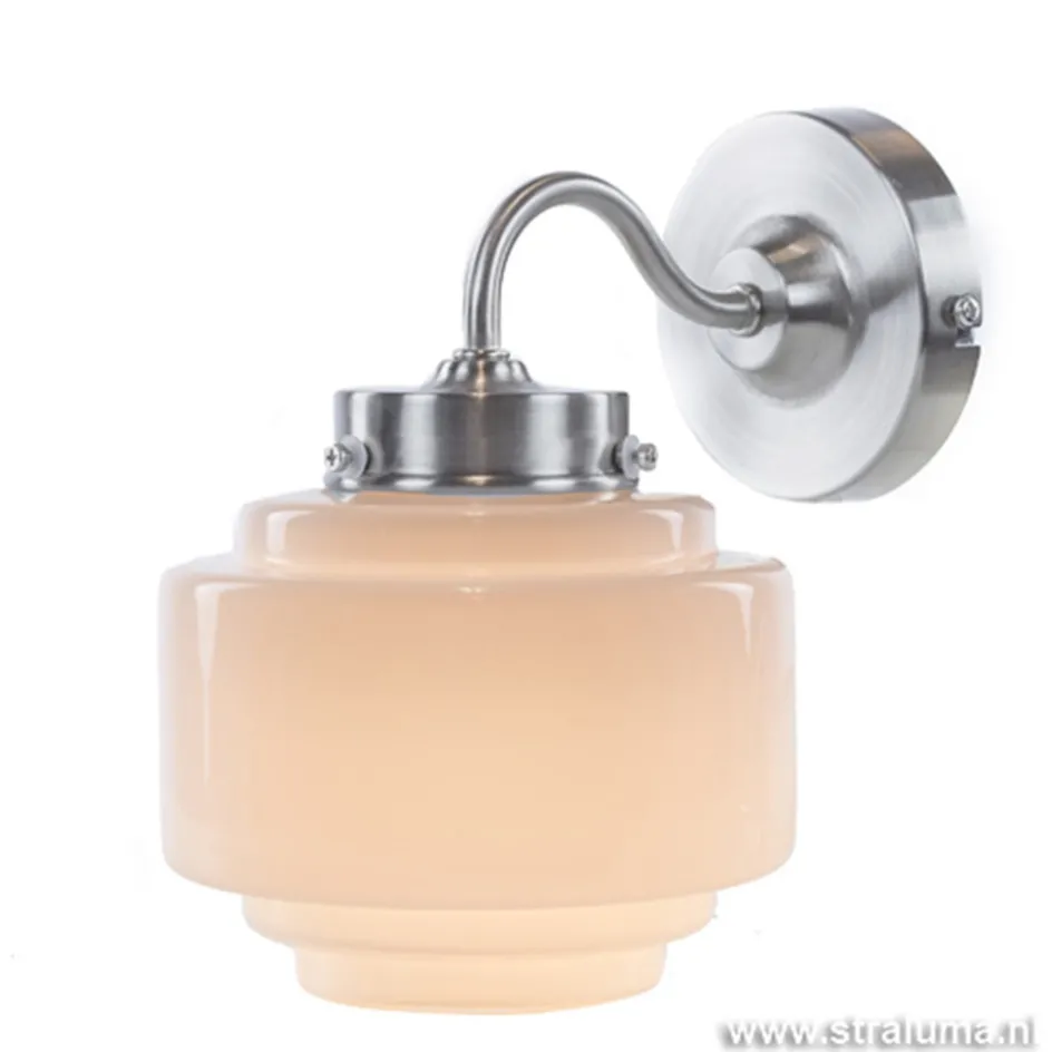 Art Deco wandlamp staal met wit glas>Straluma Online