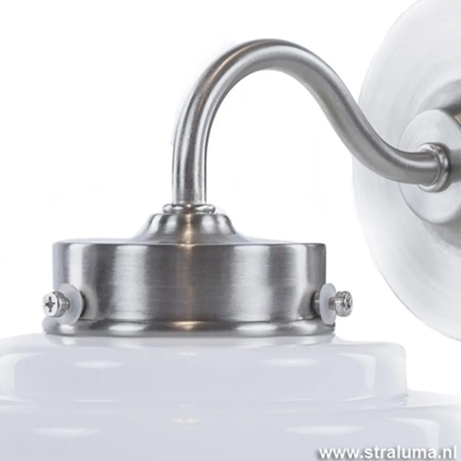 Art Deco wandlamp staal met wit glas>Straluma Online