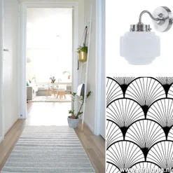 Art Deco wandlamp staal met wit glas><noscript><img width=