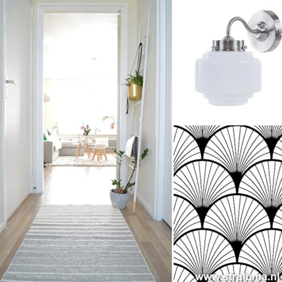 Art Deco wandlamp staal met wit glas>Straluma Online