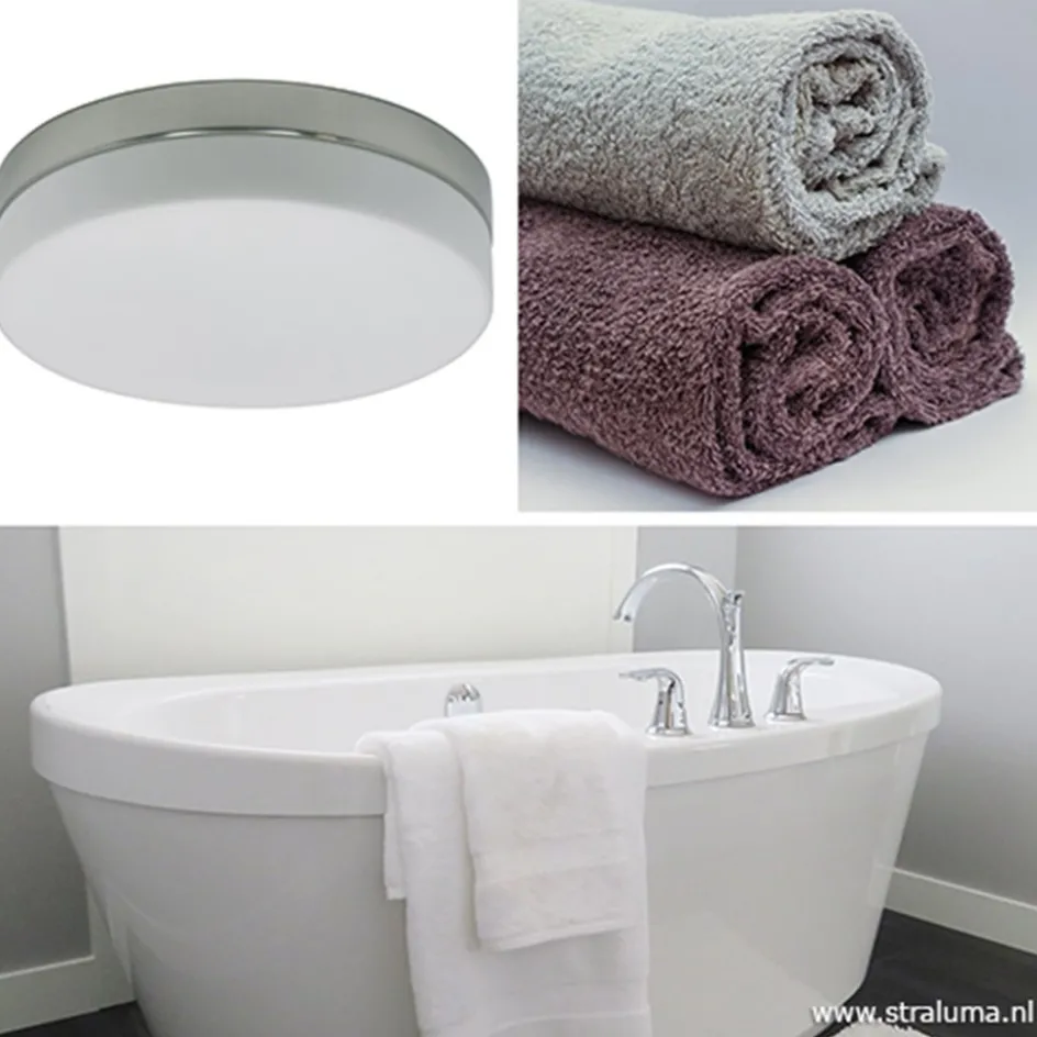 Badkamer plafonnière staal met wit glas>Straluma Outlet
