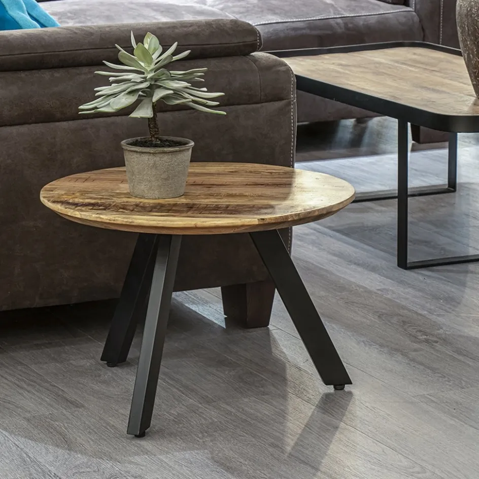 Bijzettafel rond mangohout met zwart staal 60 cm>Straluma Sale