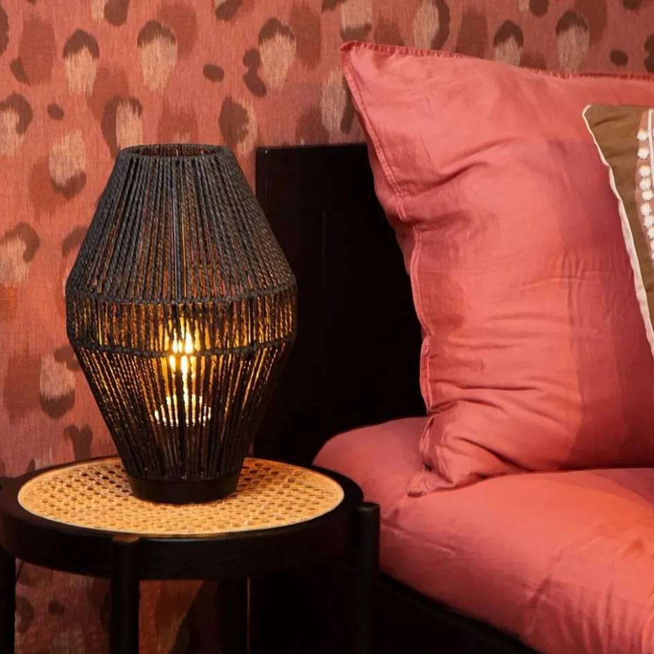 Botanische tafellamp gevlochten papier zwart>Straluma Outlet