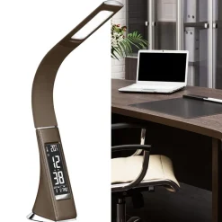 Bruine bureaulamp LED met klok en alarmfunctie><noscript><img width=