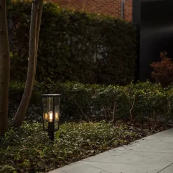 Buitenlamp lantaarn op voet zwart met helder glas><noscript><img width=