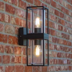 Buitenlantaarn dubbel strak zwart/helder glas><noscript><img width=