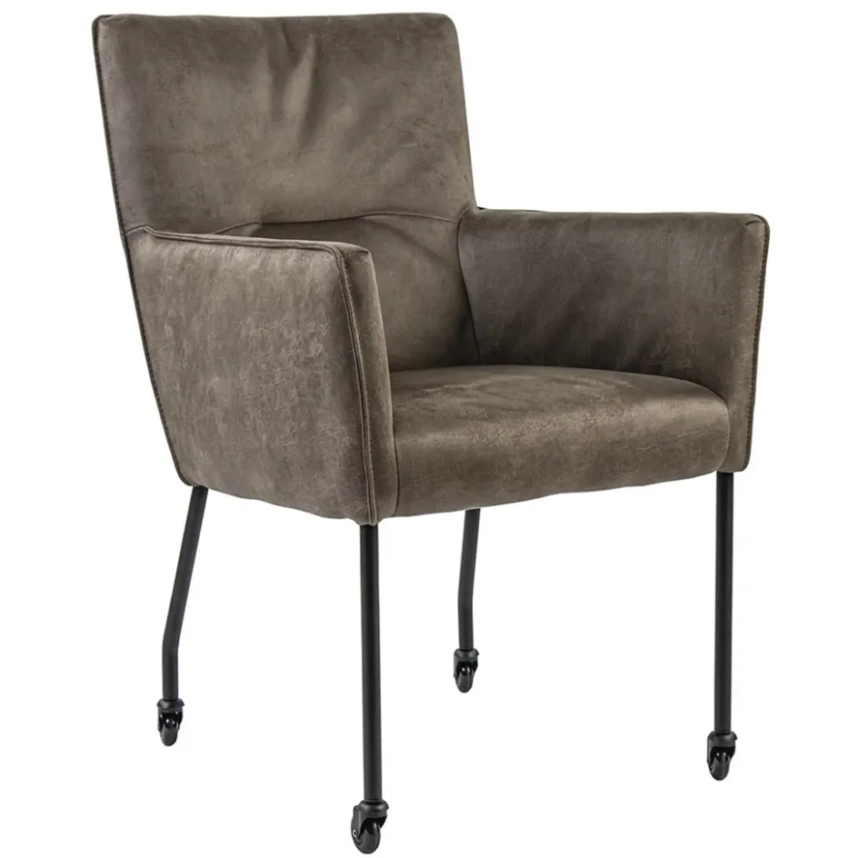 Bull lederen armstoel liver met wieltjes en zwarte poot>Straluma New