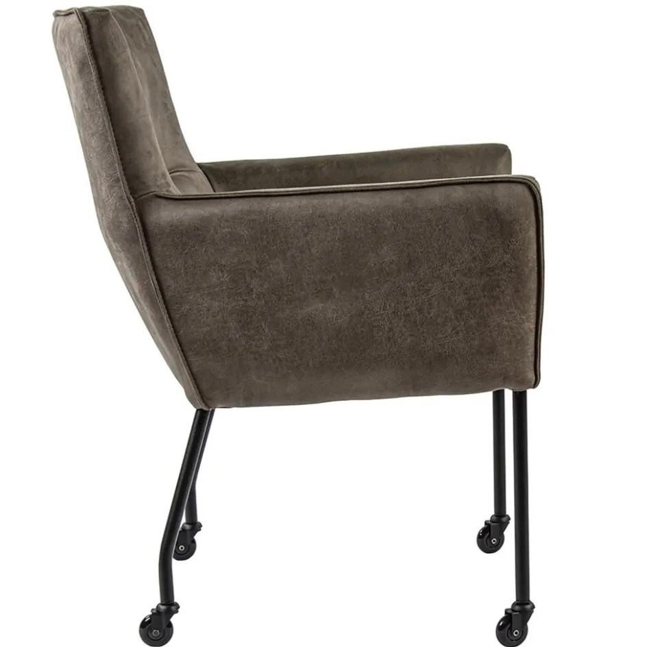 Bull lederen armstoel liver met wieltjes en zwarte poot>Straluma New