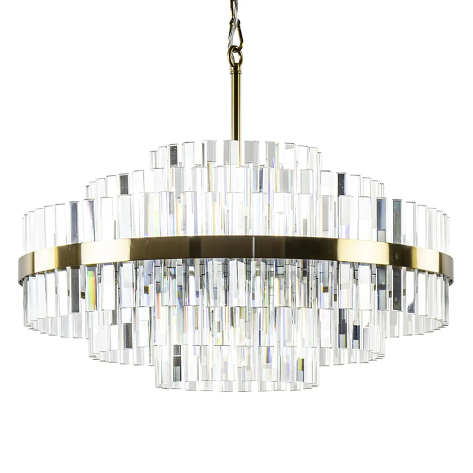 Chique hanglamp brushed brass met helder kristal>Straluma Online