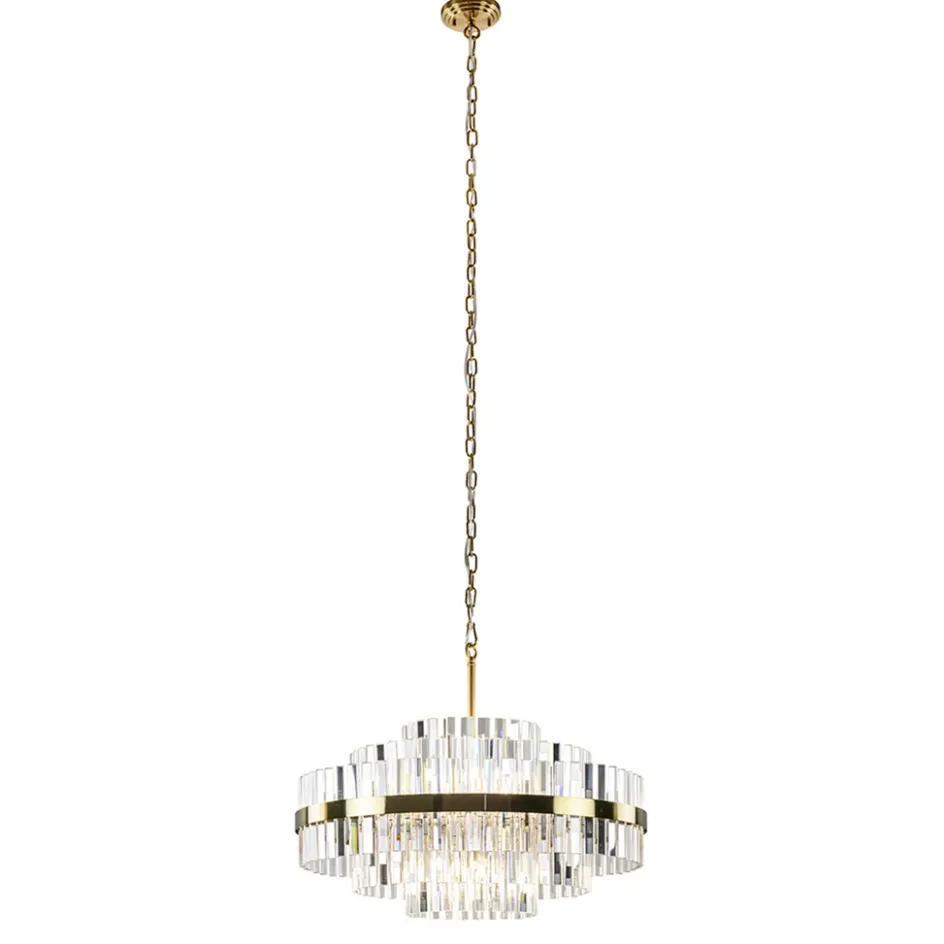 Chique hanglamp brushed brass met helder kristal>Straluma Online