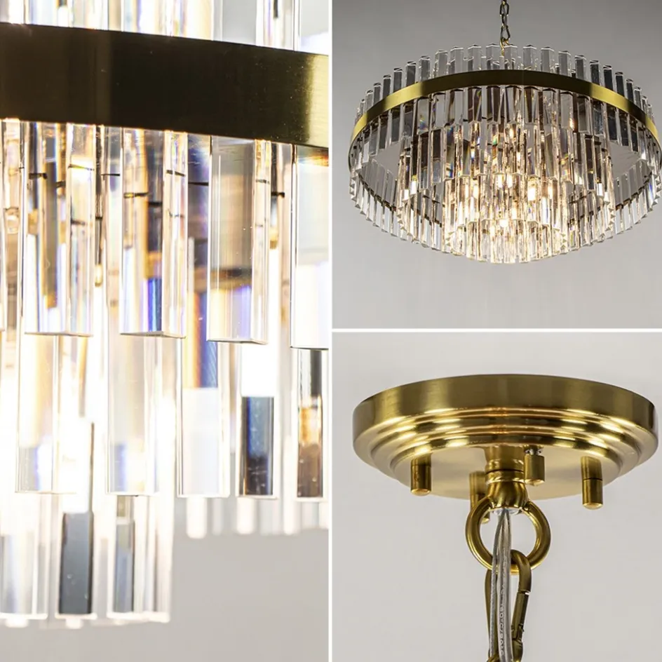 Chique hanglamp brushed brass met helder kristal>Straluma Online