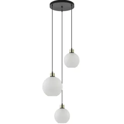 Chique 3-lichts hanglamp rond zwart-goud + opaal glas>Straluma Hot
