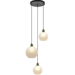 Chique 3-lichts hanglamp rond zwart-goud + opaal glas>Straluma Hot