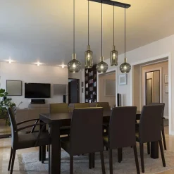 Chique 5-lichts hanglamp smoke glas met brons><noscript><img width=