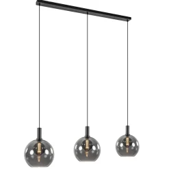 Chique 3-lichts hanglamp zwart met smoke glazen bollen>Straluma Online