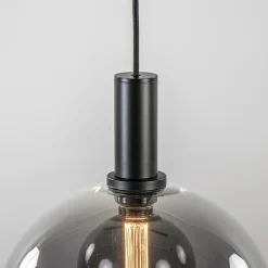 Chique 3-lichts hanglamp zwart met smoke glazen bollen><noscript><img width=