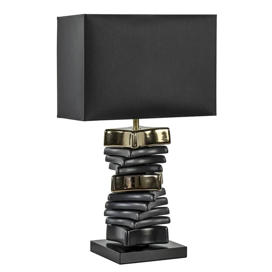 Chique tafellamp zwart met goud en rechthoekige kap>Straluma Clearance