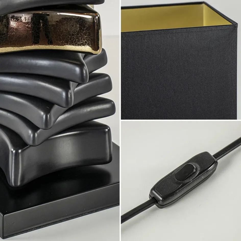 Chique tafellamp zwart met goud en rechthoekige kap>Straluma Clearance
