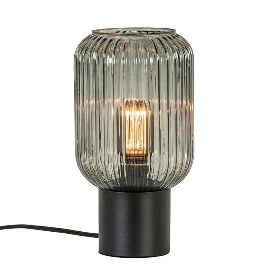Chique tafellamp zwart met smal smoke glas>Straluma Online