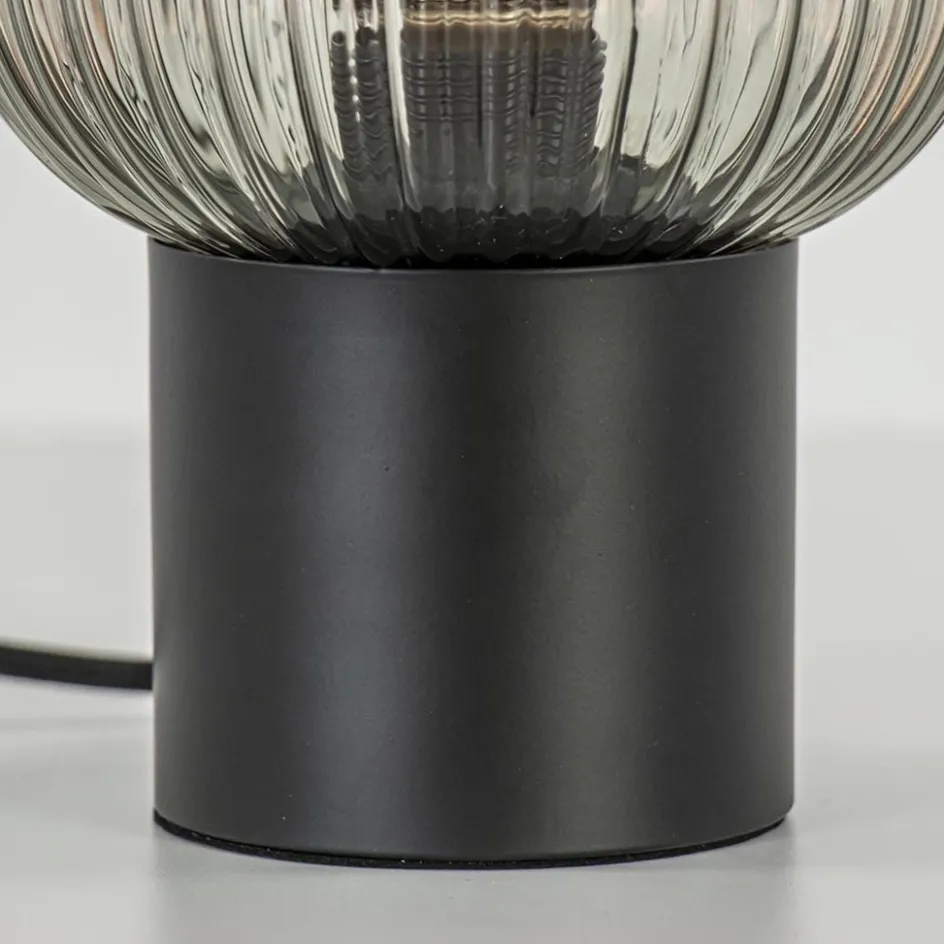 Chique tafellamp zwart met smal smoke glas>Straluma Online