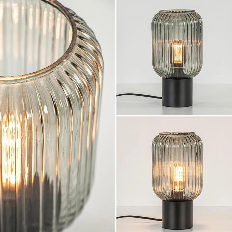 Chique tafellamp zwart met smal smoke glas>Straluma Online