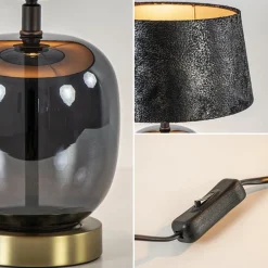 Chique tafellamp zwart/goud met kap><noscript><img width=