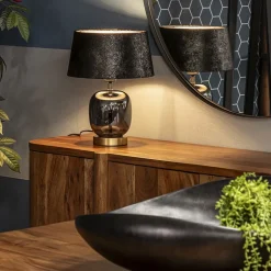 Chique tafellamp zwart/goud met kap><noscript><img width=