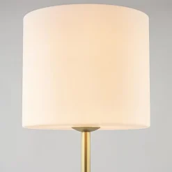 Chique vloerlamp mat goud met mat witte glazen kap><noscript><img width=