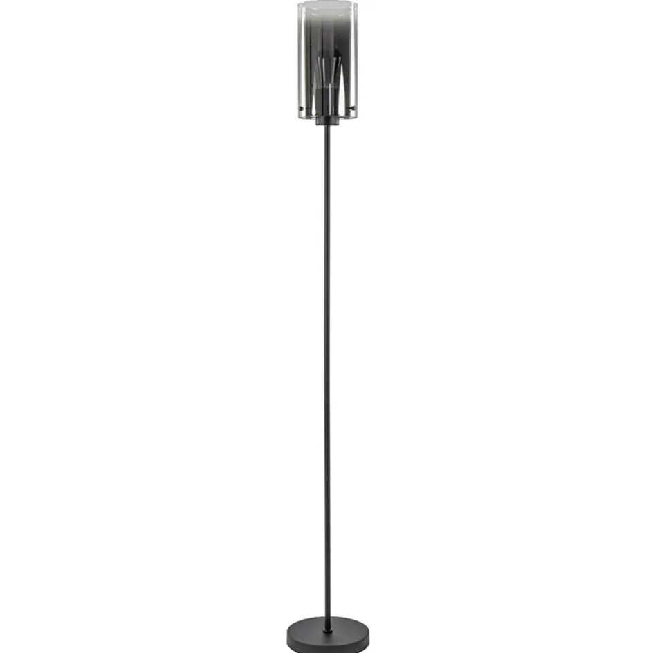 Chique vloerlamp mat zwart met smoke glas cilinder>Straluma Discount