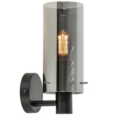 Chique wandlamp zwart met smoke glas cilinder>Straluma Hot