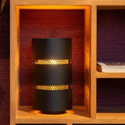 Cilinder tafellamp zwart metaal met goud><noscript><img width=