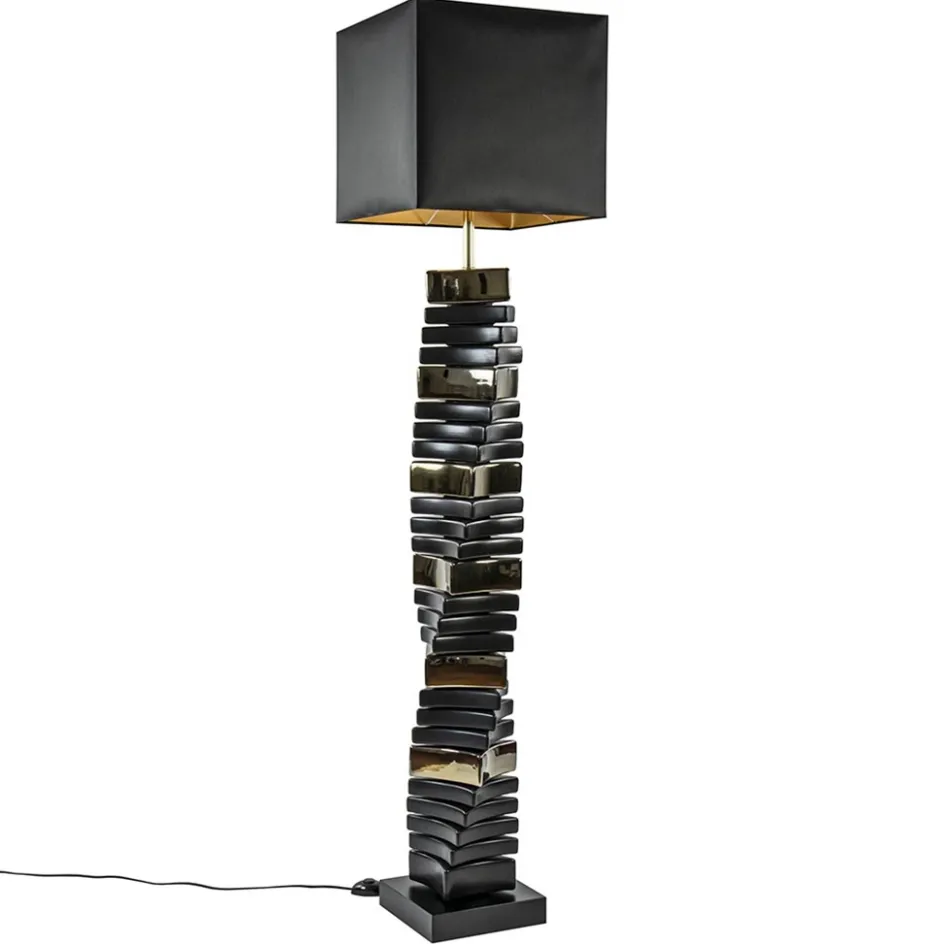 Design vloerlamp keramiek zwart/goud met zwarte kap>Straluma Discount