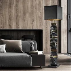 Design vloerlamp keramiek zwart/goud met zwarte kap><noscript><img width=