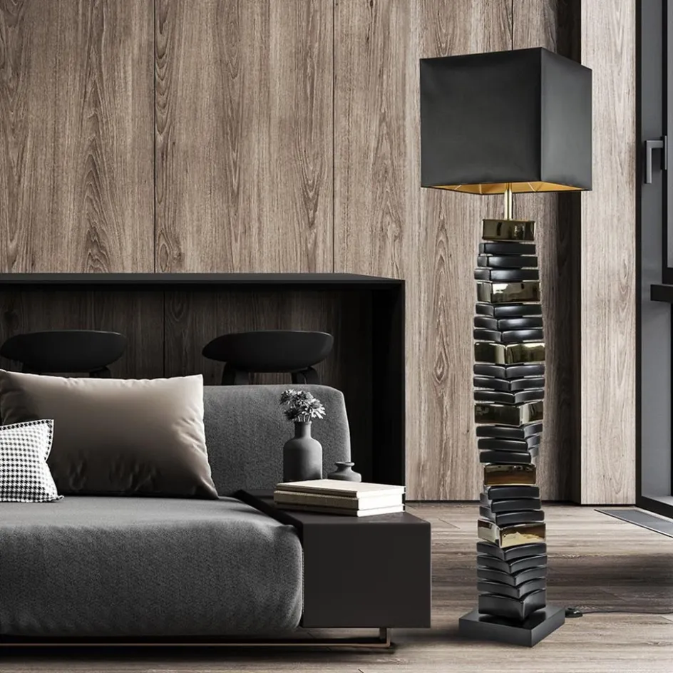 Design vloerlamp keramiek zwart/goud met zwarte kap>Straluma Discount