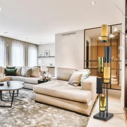 Design vloerlamp met cilinder kappen zwart/goud><noscript><img width=