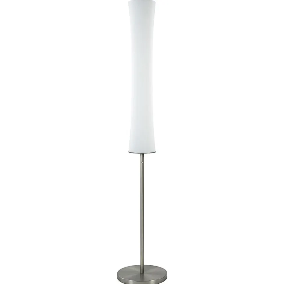 Design vloerlamp nikkel met opaal glas en uplighter>Straluma