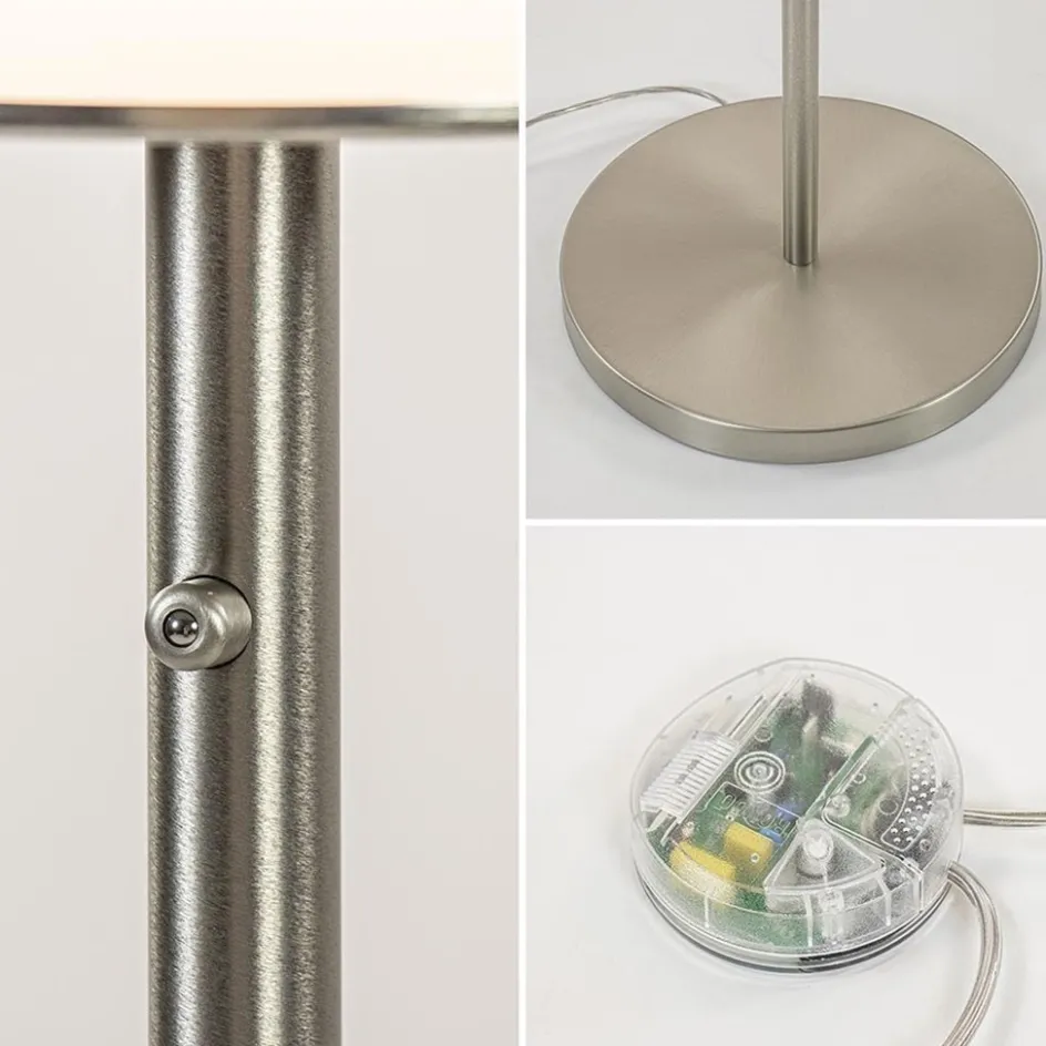 Design vloerlamp nikkel met opaal glas en uplighter>Straluma