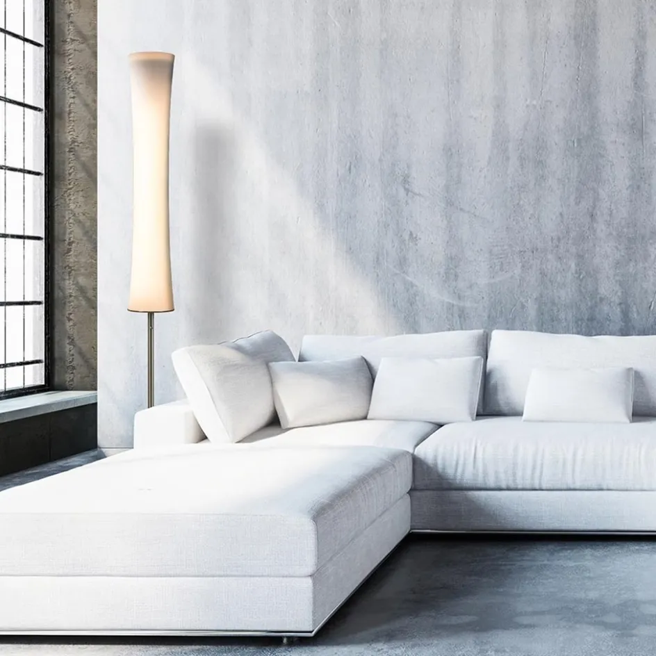 Design vloerlamp nikkel met opaal glas en uplighter>Straluma