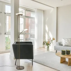 Dimbare LED uplighter met leeslamp donker brons><noscript><img width=