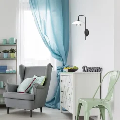 Dimbare LED wandlamp zwart met witte schotel><noscript><img width=