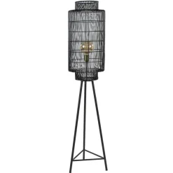 Driepoot vloerlamp Gruaro zwart met brons>Straluma