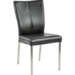 Eetkamerstoel zwart lederen zitting met RVS poten>Straluma Discount