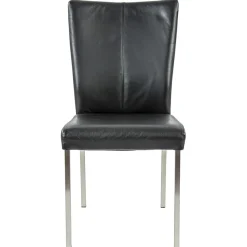 Eetkamerstoel zwart lederen zitting met RVS poten>Straluma Discount