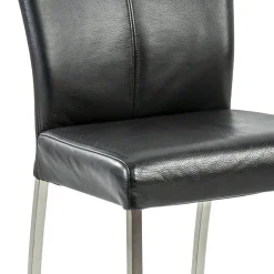 Eetkamerstoel zwart lederen zitting met RVS poten><noscript><img width=