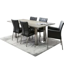 Eetkamerstoel zwart lederen zitting met RVS poten><noscript><img width=