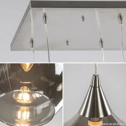 Eettafelhanglamp nikkel met smokey glas 8-lichts><noscript><img width=